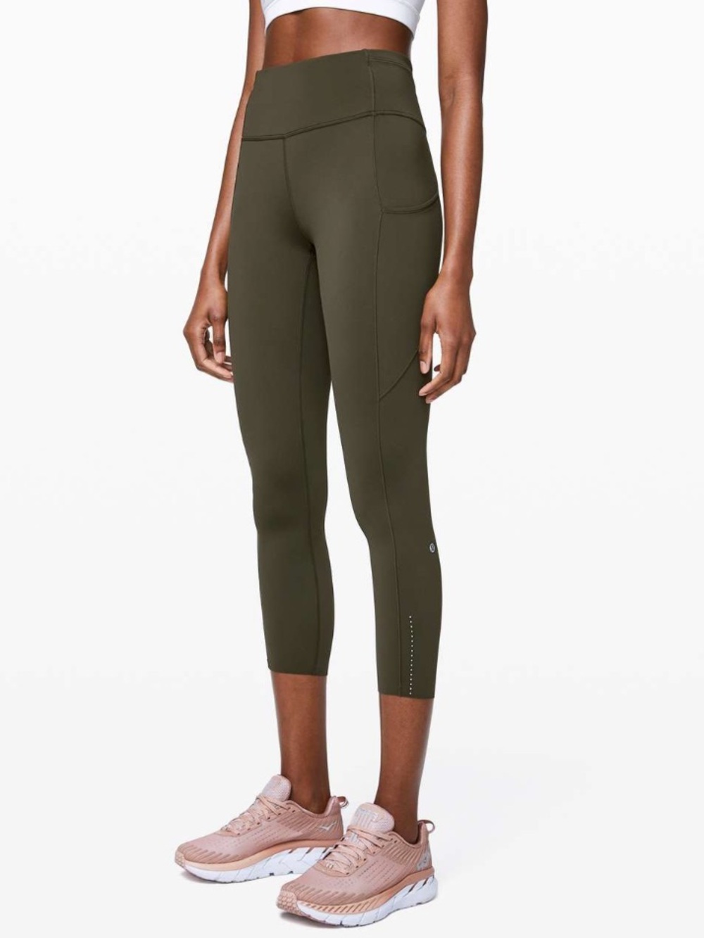 Lululemon Fast And Free High Rise Crop Leggings Dark Olive Sz 4